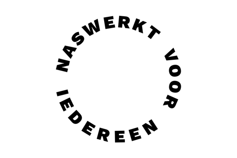 Slogan Sticker van NasWerkt met de tekst voor NasWerkt voor iedereen